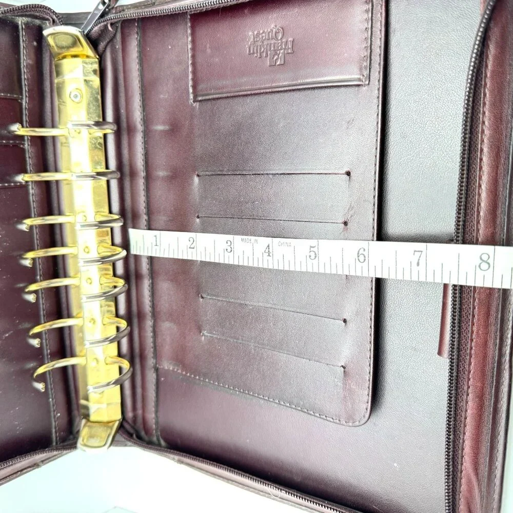 Franklin Quest Full Grain Aniline Leather Brown Planner Classic Sz 7 Ring Zipper